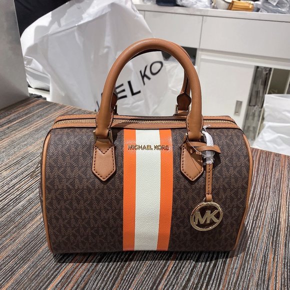 Michael Kors Handbags - MK Bedford SM Duffle Satchel Crossbody  BrownMulti